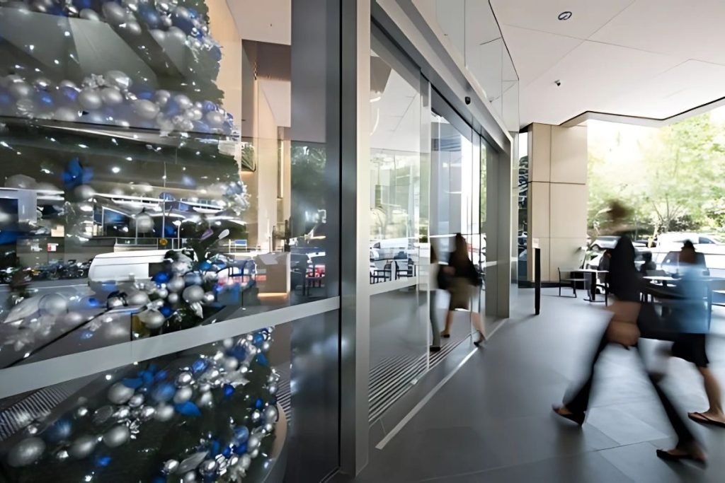 Glass automatic sliding doors by RECORD, designed for high-traffic entryways.