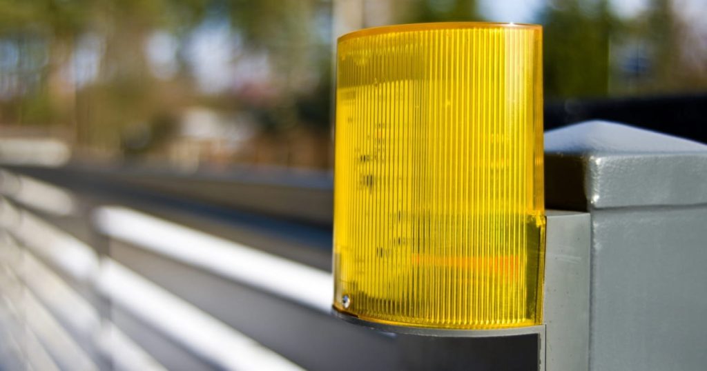 Warning light on a motorised commercial gate.