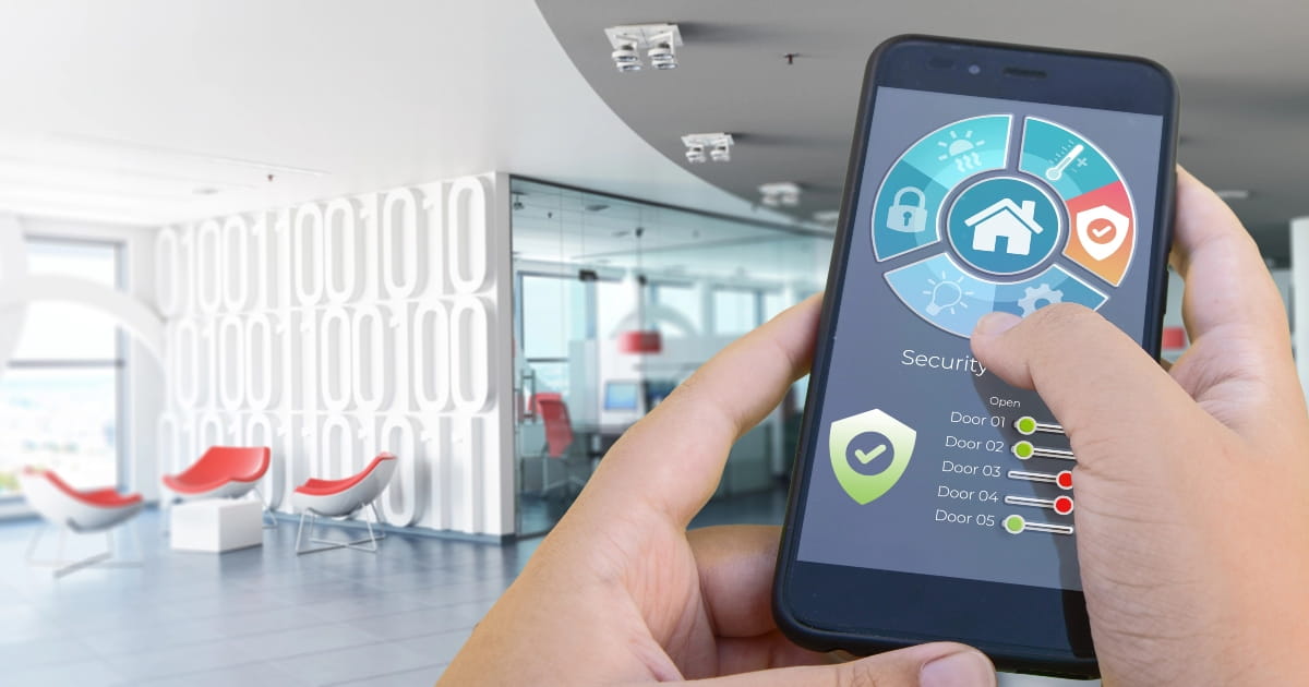 Smart building management app used to control office security, access and environmental systems.
