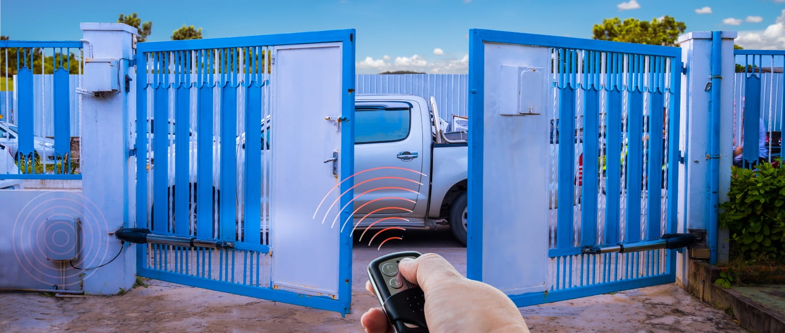 Automatic swing gates.